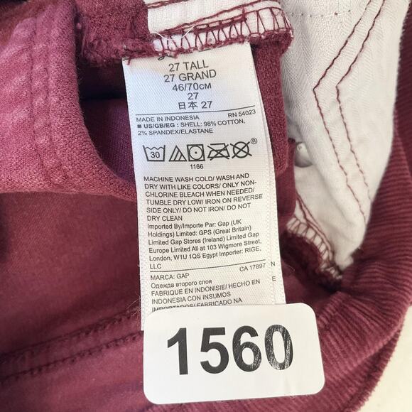 GAP Women Pants 27 TALL Burgundy Corduroy Button 32" Inseam Mid Rise Slim - Picture 3 of 11